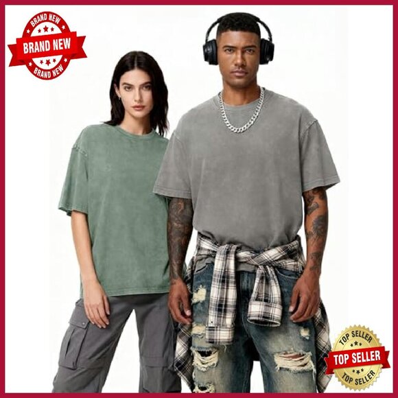 Heavyweight Cotton Oversized T-Shirt Vintage Washed Loose Fit Unisex - Picture 7 of 8